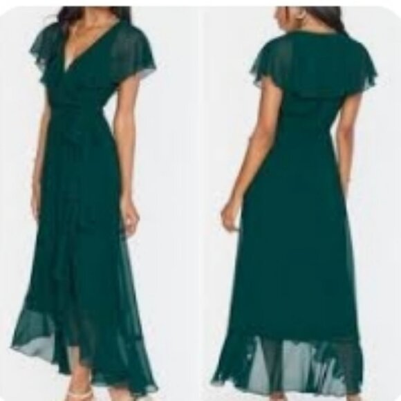 Show Me Your MuMu Jessie Ruffle Chiffon Bridesmaid Dress Emerald M 🆕⌚📦🏃💨🚚 - Picture 1 of 15